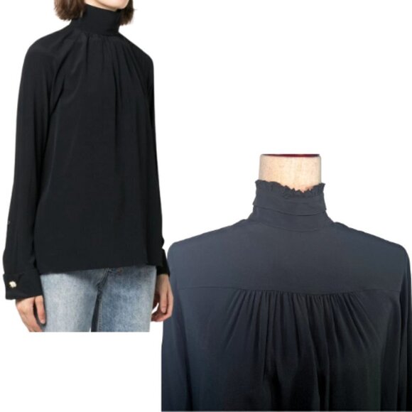NO. 21 Black Silk Blend Ruffle High Neck Button Back Blouse Size M/10 - Picture 1 of 12